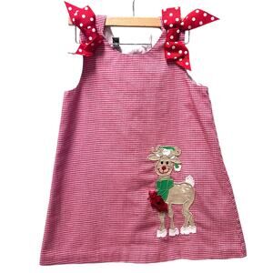 Kelly's Kids Gingham red & White Reindeer Toddler Christmas Dress Size 4
